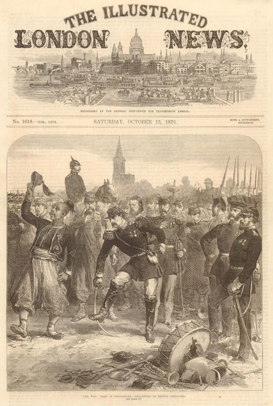 Associate Product Franco-Prussian War: Fall of Strasbourg. French prisoners leaving. Bas-Rhin 1870