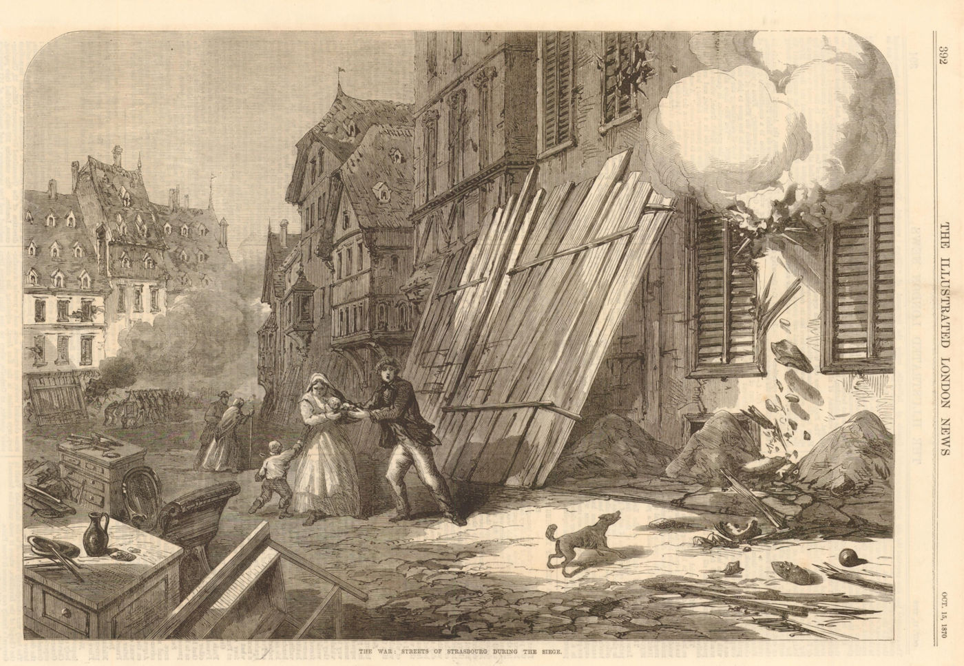Franco-Prussian War: Streets of Strasbourg during the Siege. Bas-Rhin 1870