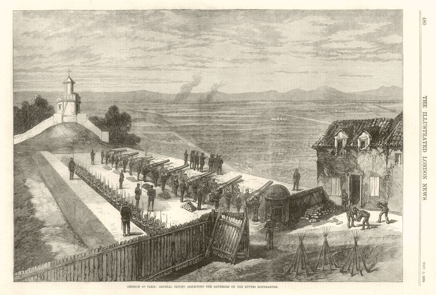 Defence of Paris: General Trochu inspecting the Buttes Montmartre batteries 1870
