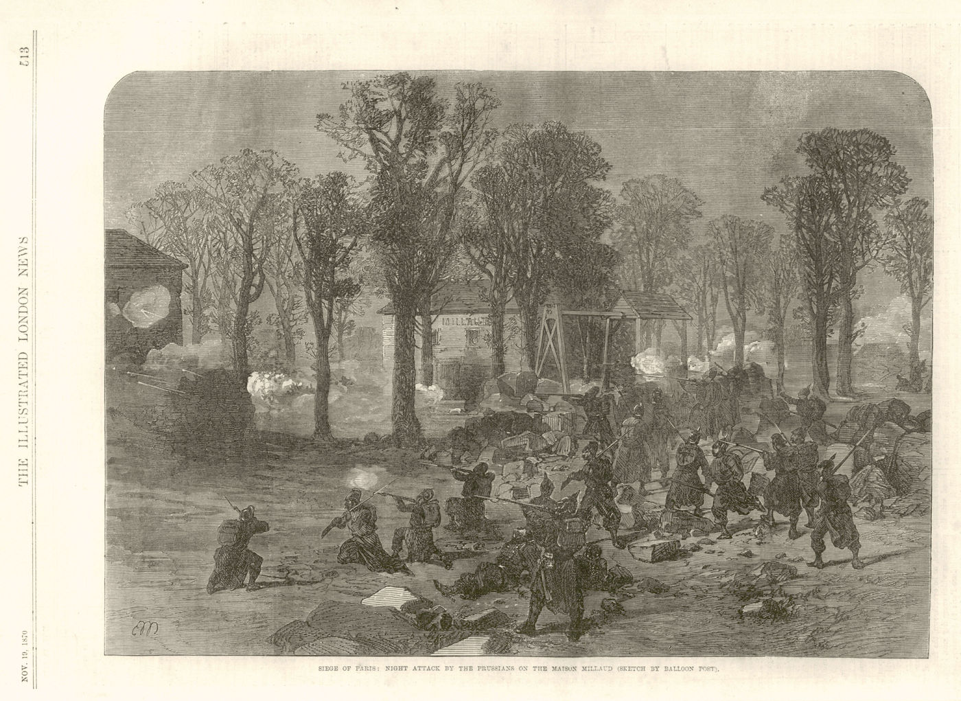 Associate Product Siege of Paris: Night attack by the Prussians on the Maison Millaud 1870 print