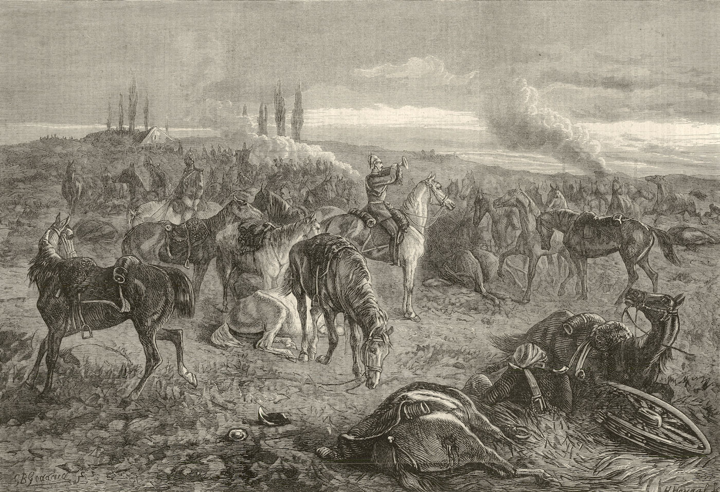 Associate Product Riderless horses answer Regimental call after battle. Franco-Prussian War 1870