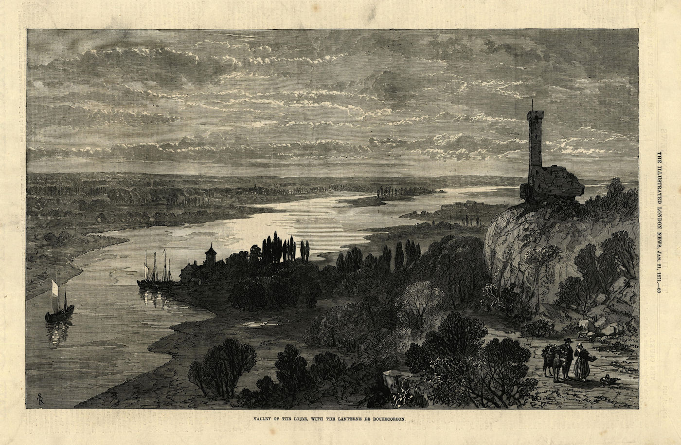 Valley of the Loire, with the lanterne de Rochecorbon. Indre-et-Loire 1871