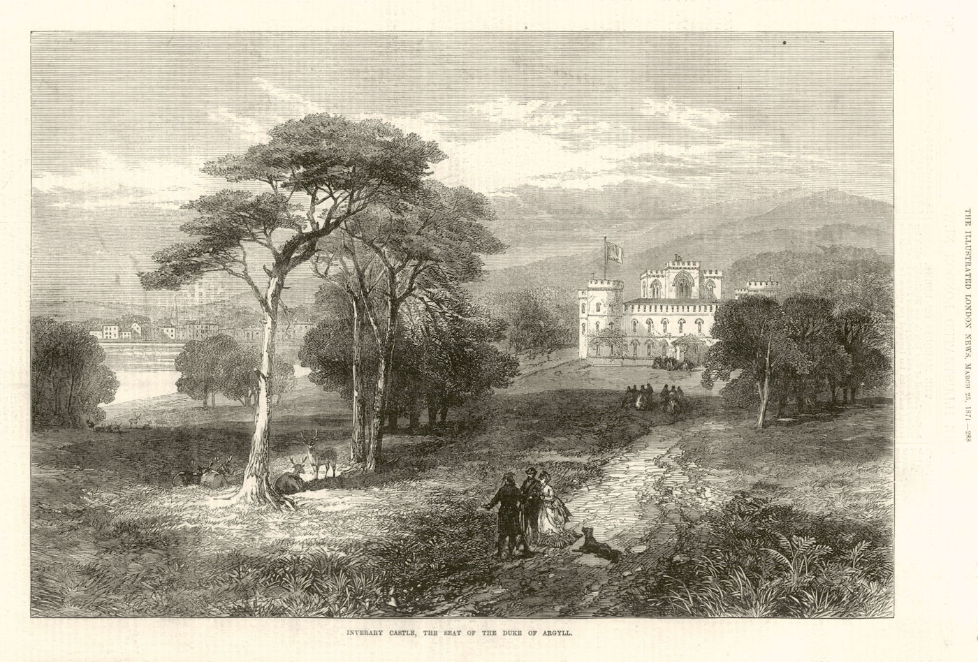 Inverary Castle, the seat of the Duke of Argyll. Scotland 1871 old print