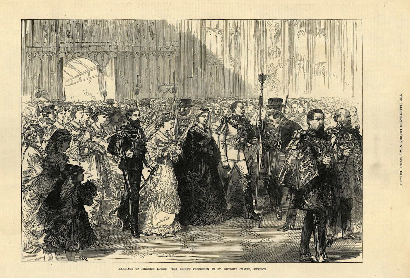 Marriage of Princess Louise. Bridal procession St. George's Chapel Windsor 1871