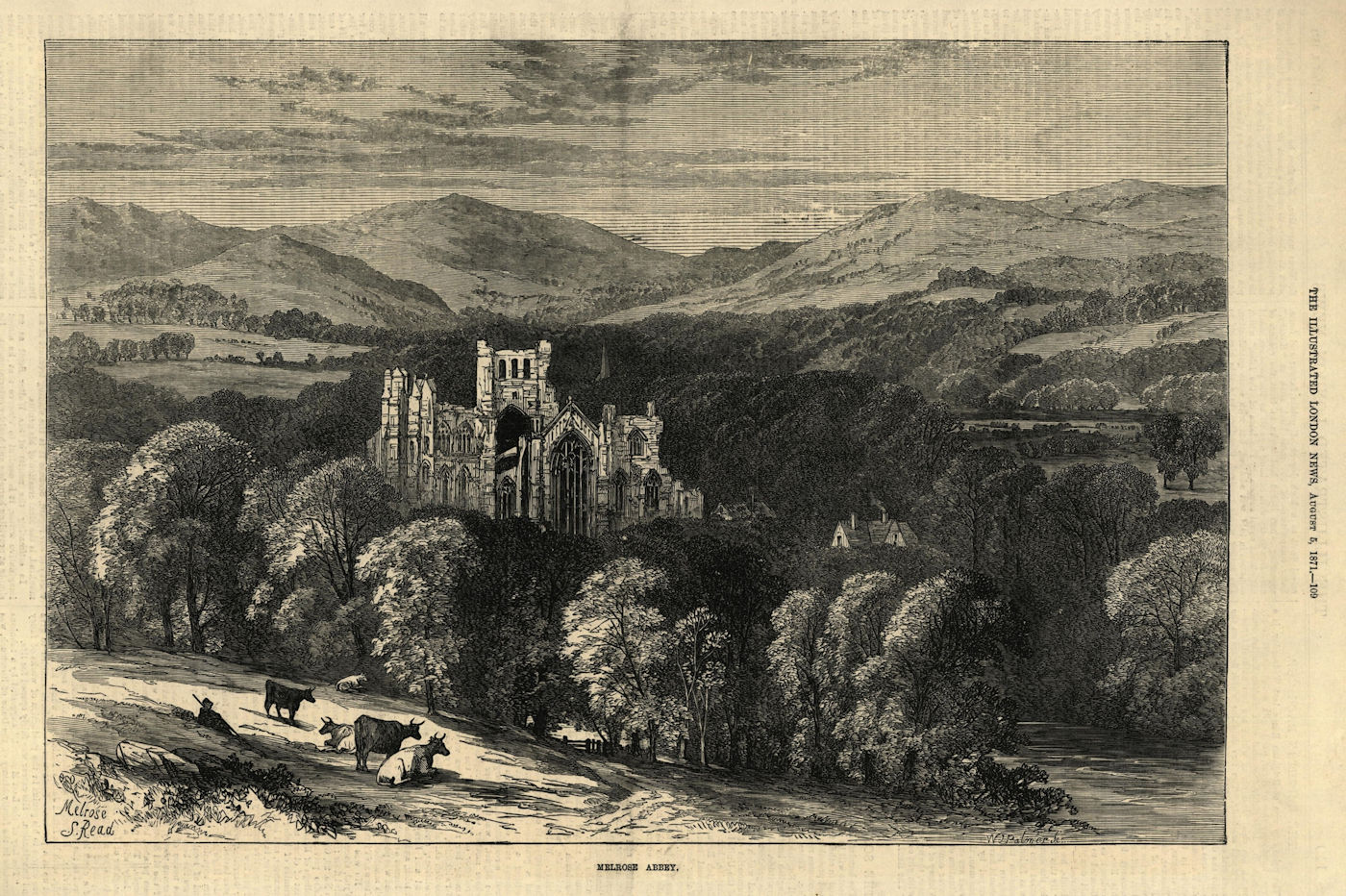 Melrose Abbey. Scotland. Churches 1871 old antique vintage print picture