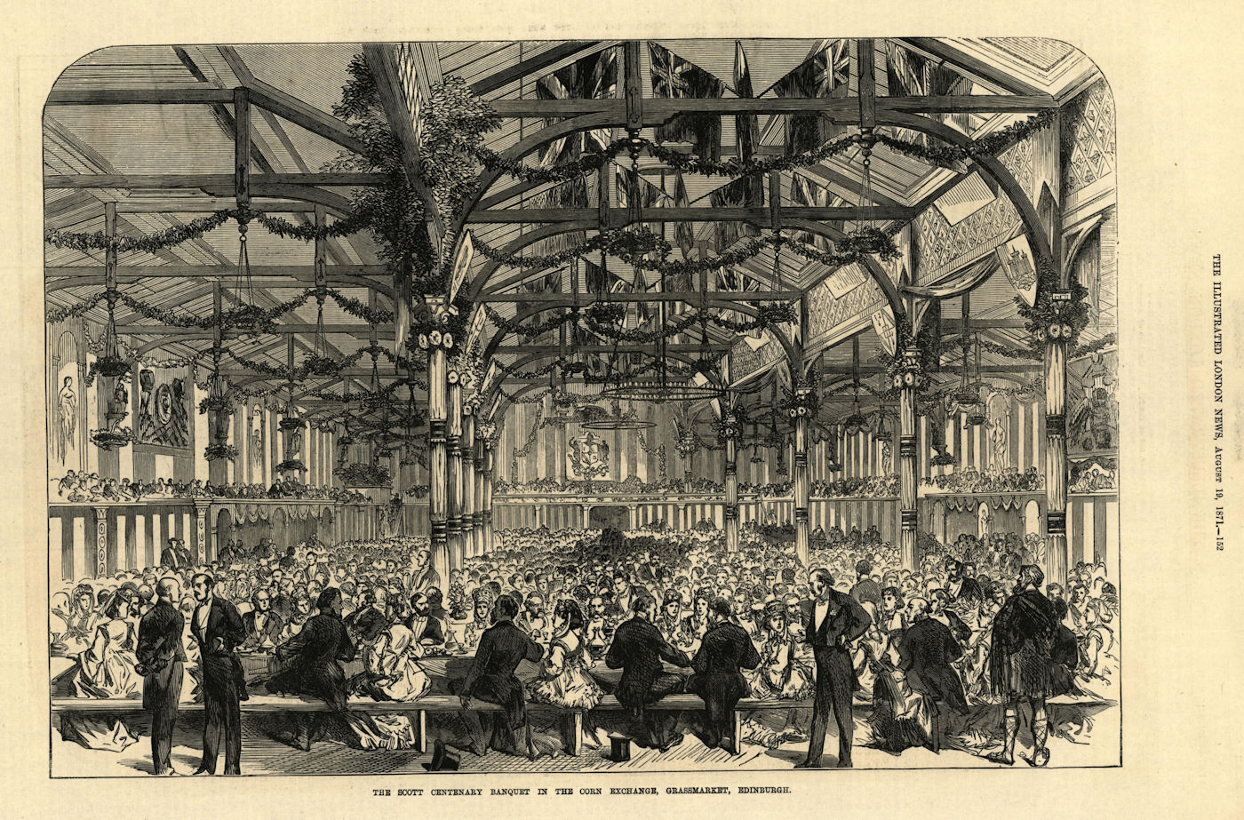 The Scott Centenary banquet in the Corn Exchange, Grassmarket, Edinburgh 1871