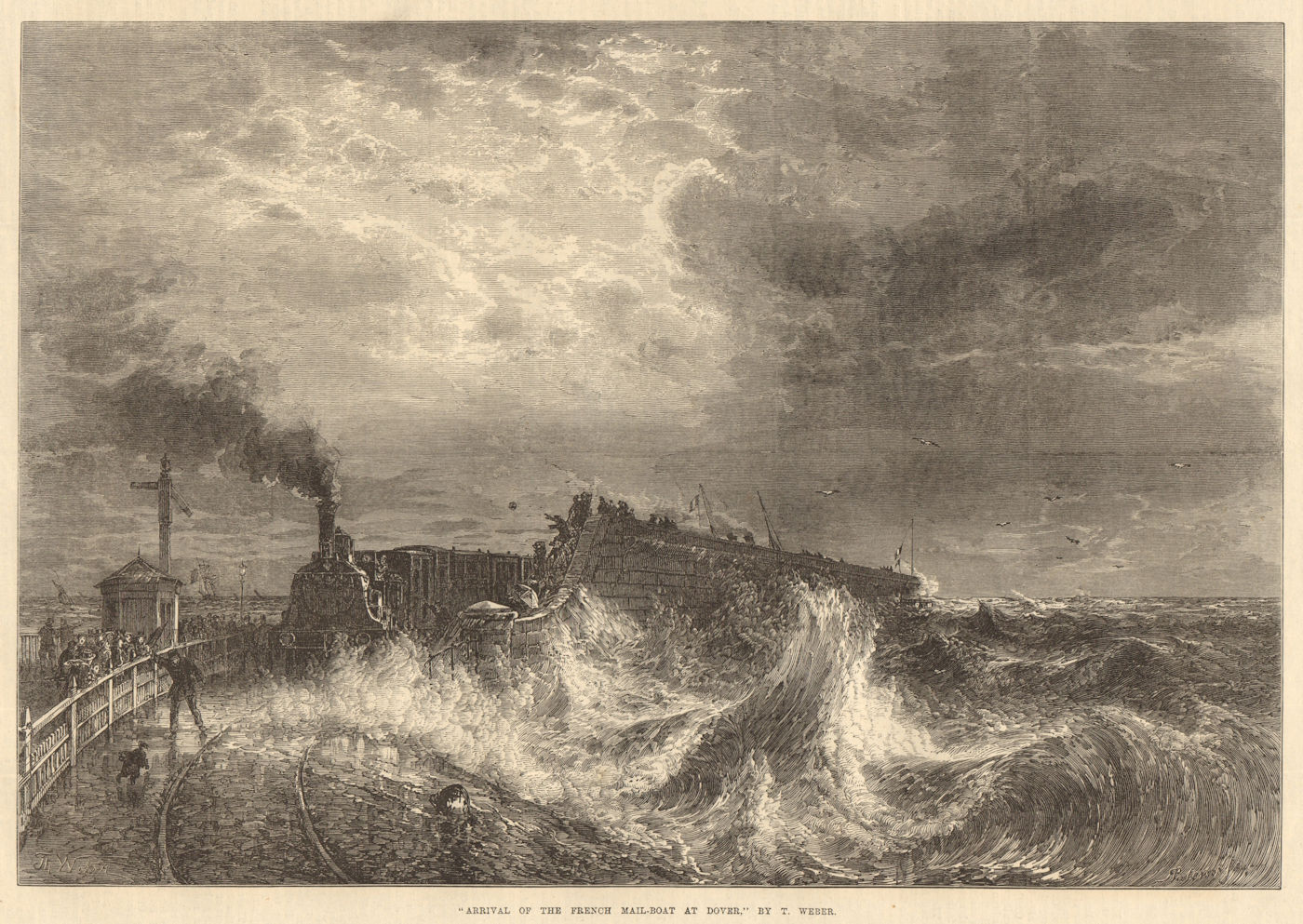 Associate Product "Arrival of the French mail-boat at Dover", by T. Weber. Kent. Railways 1871