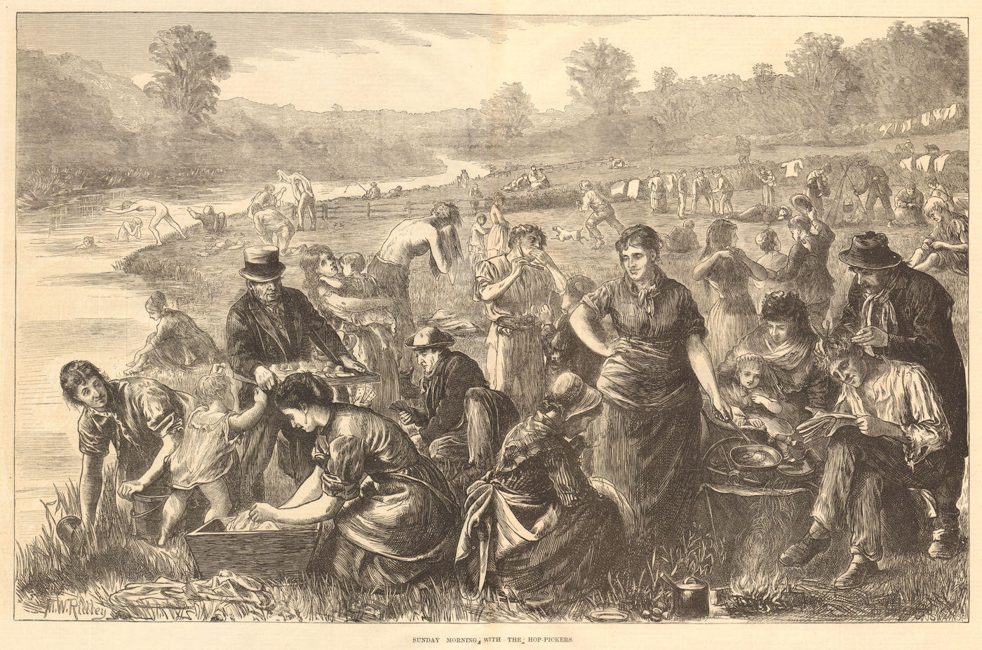 Associate Product Sunday morning with the hop-pickers. Farming 1871 antique ILN full page print