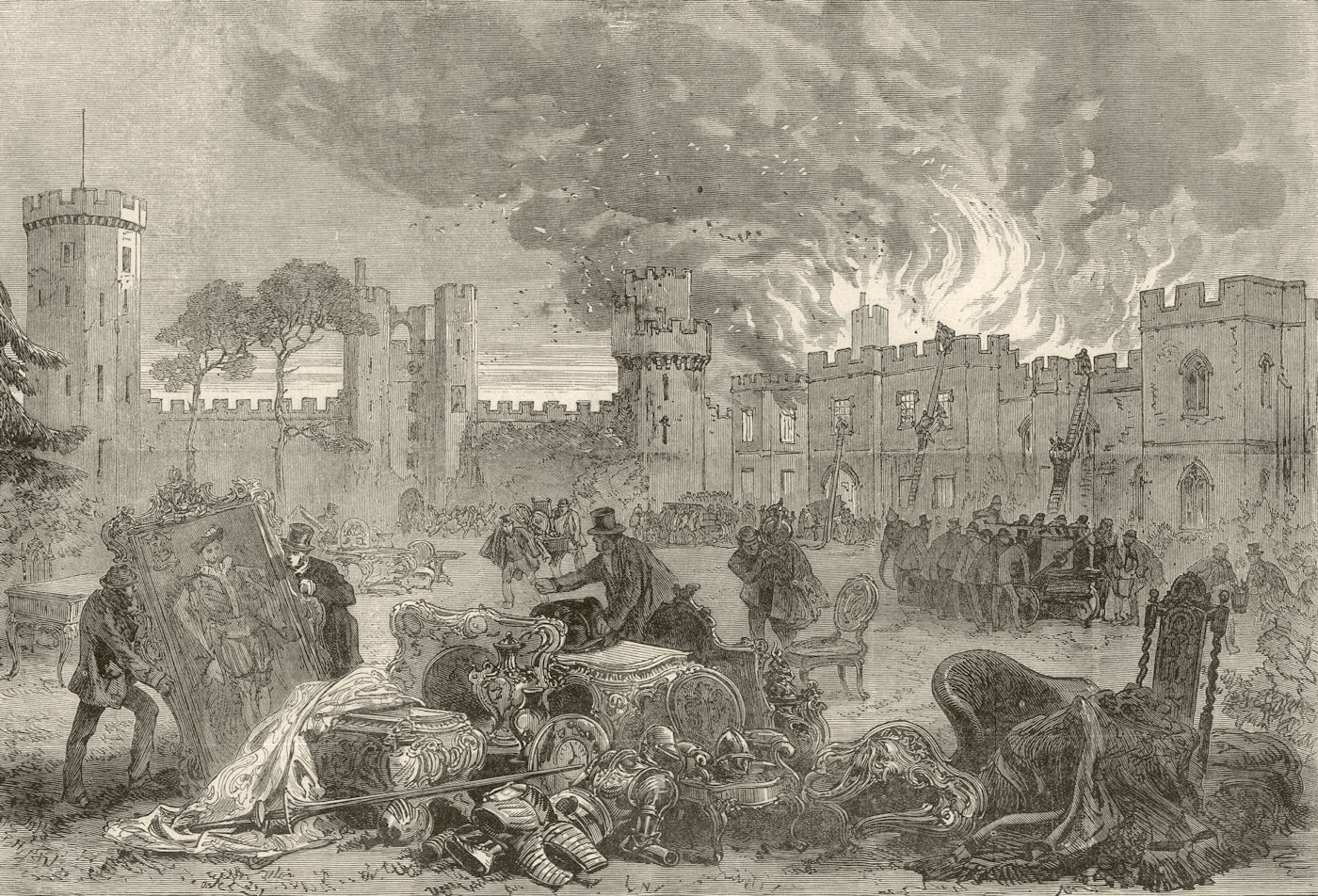 The Fire at Warwick Castle. Warwickshire 1871 antique ILN full page print