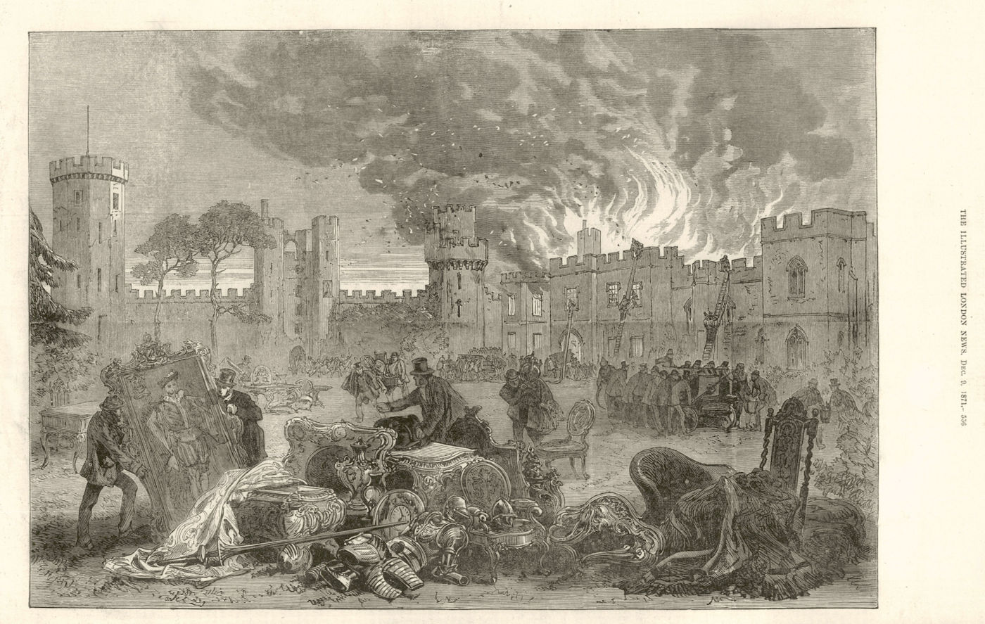 Associate Product The Fire at Warwick Castle. Warwickshire 1871 antique ILN full page print
