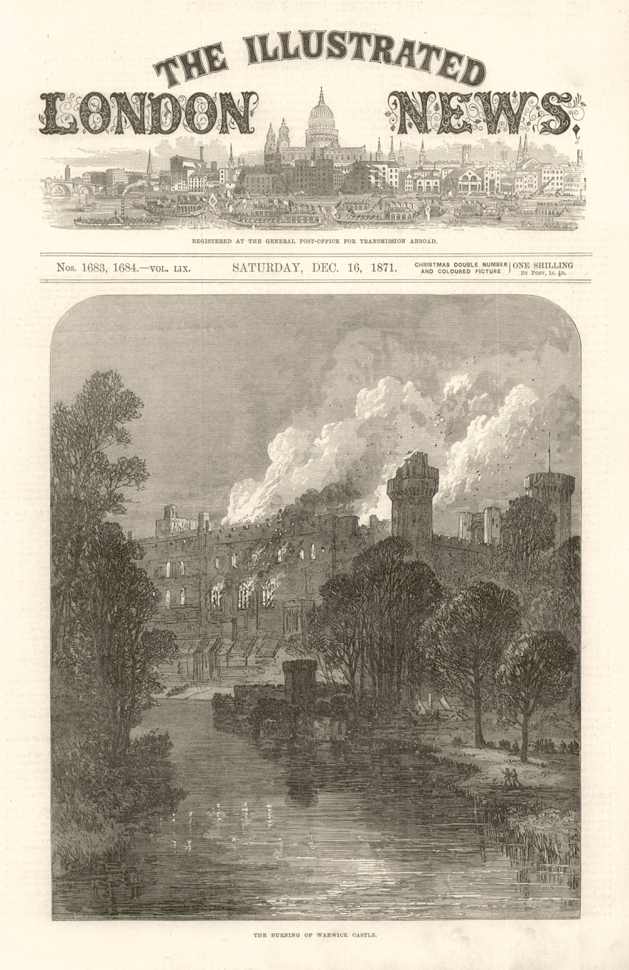 Associate Product The Burning of Warwick Castle. Warwickshire 1871 antique ILN full page print