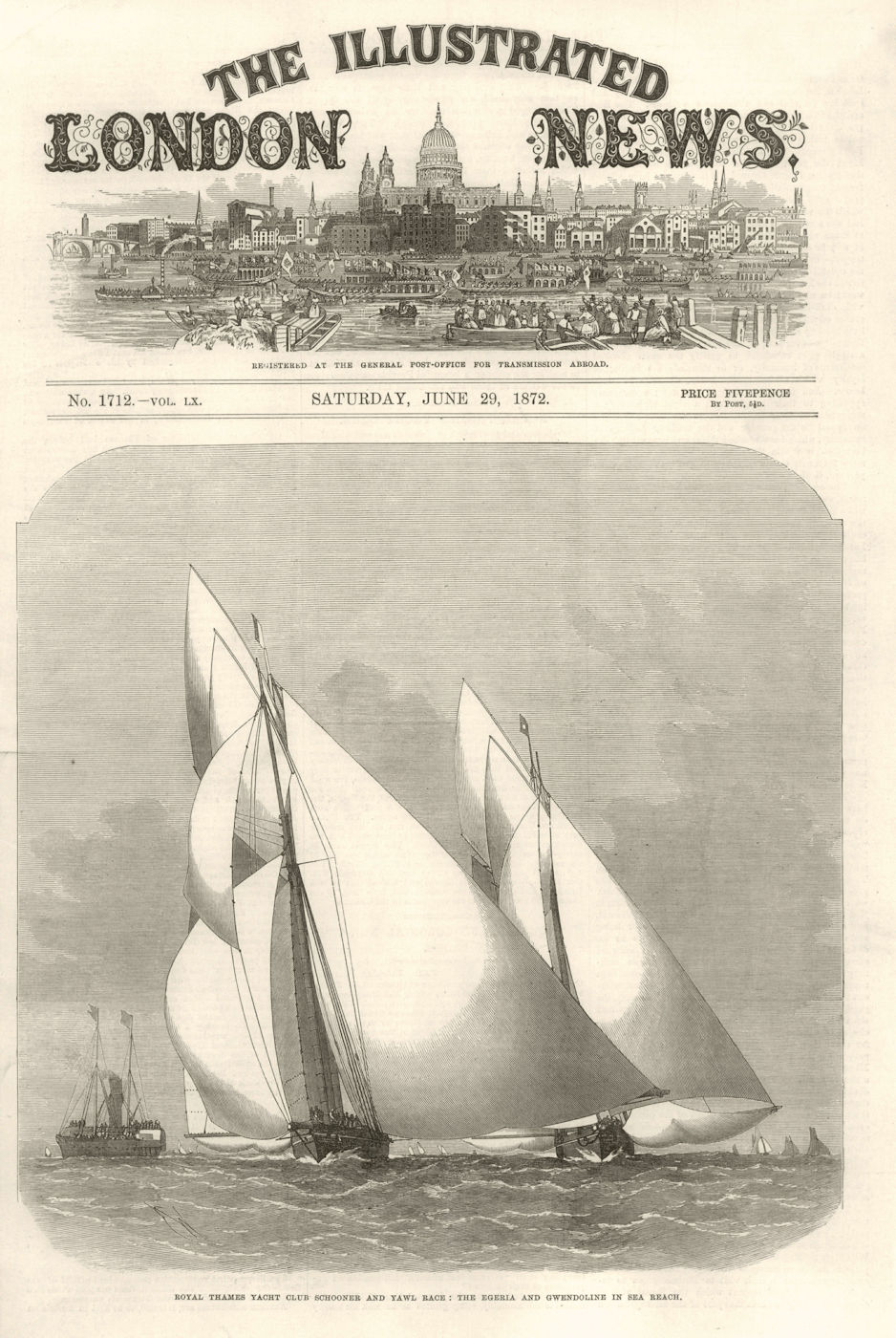Royal Thames Yacht club schooner & yawl race: Egeria Gwendoline sea reach 1872
