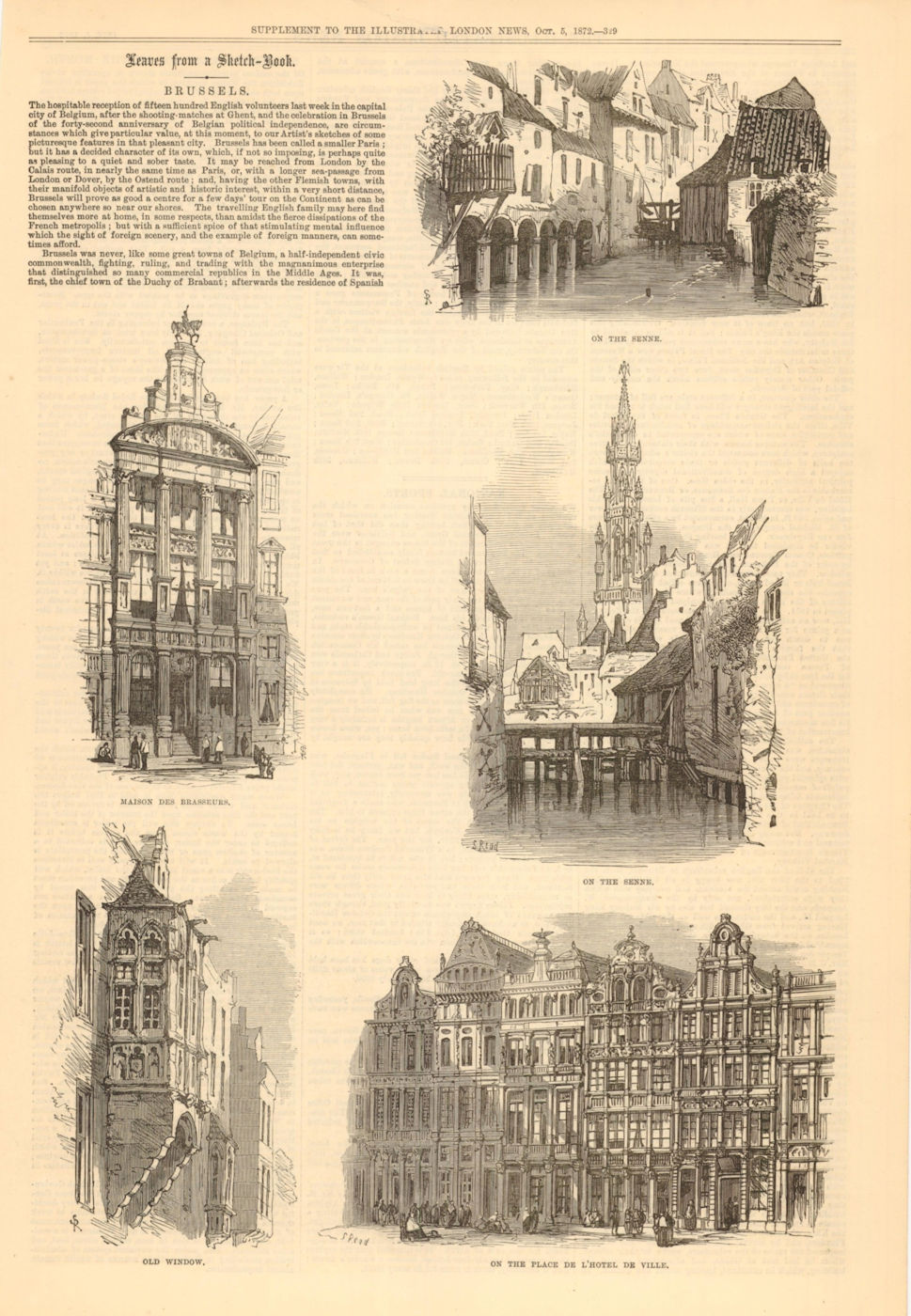 Brussels. Senne Maison des Brasseurs Place de l'Hotel de Ville. Belgium 1872