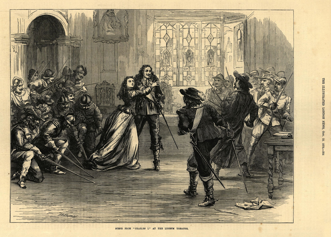 Scene from "Charles I" at the Lyceum Theatre. Royalty. Performing Arts 1872