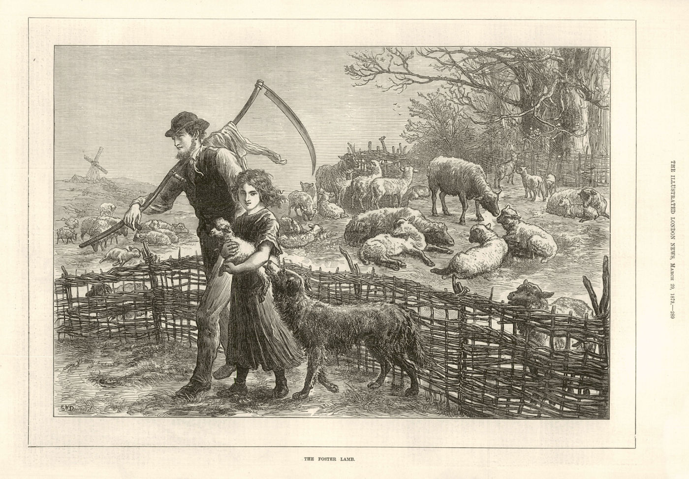 Associate Product The Foster Lamb. Sheep. Sickle. Windmill 1873 antique ILN full page print