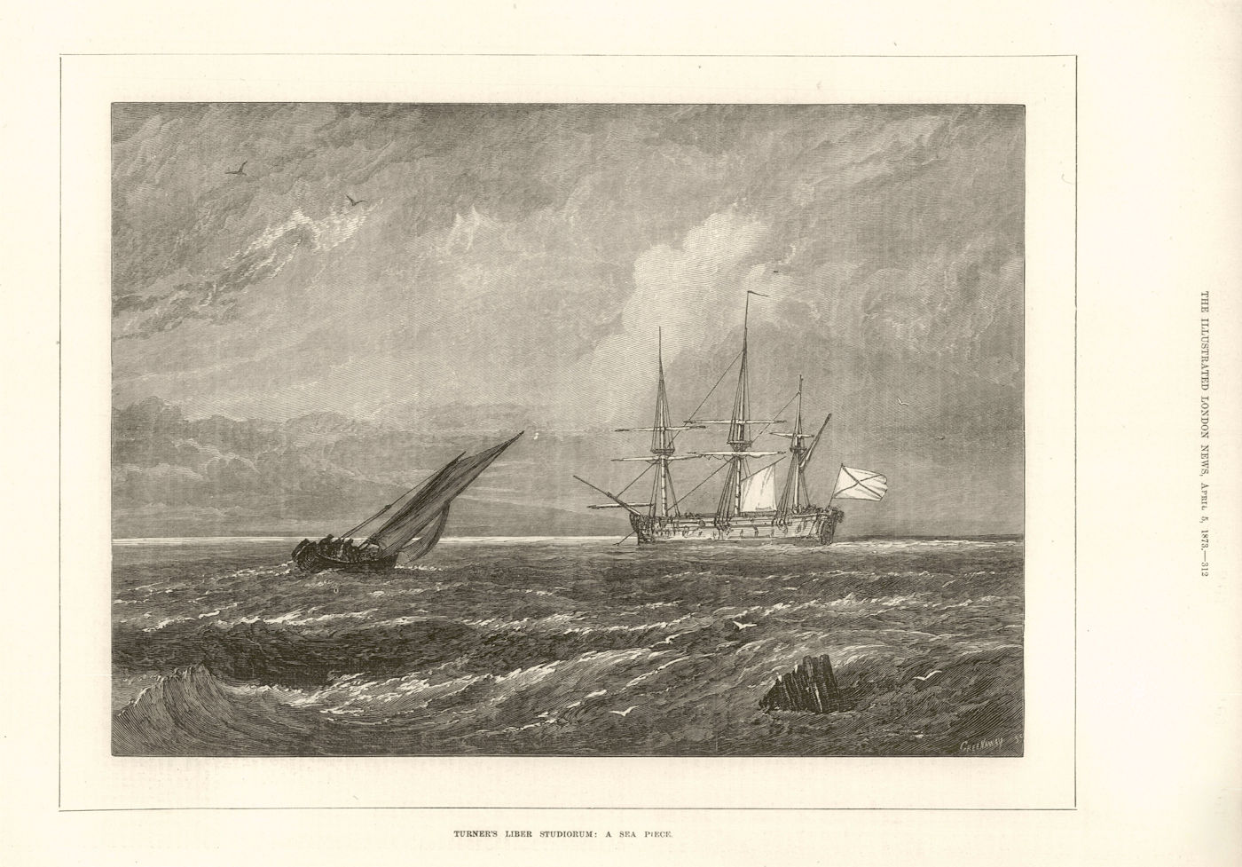 Associate Product Turner's Liber Studiorum: A sea piece. Man of War. Royal Navy 1873 old print