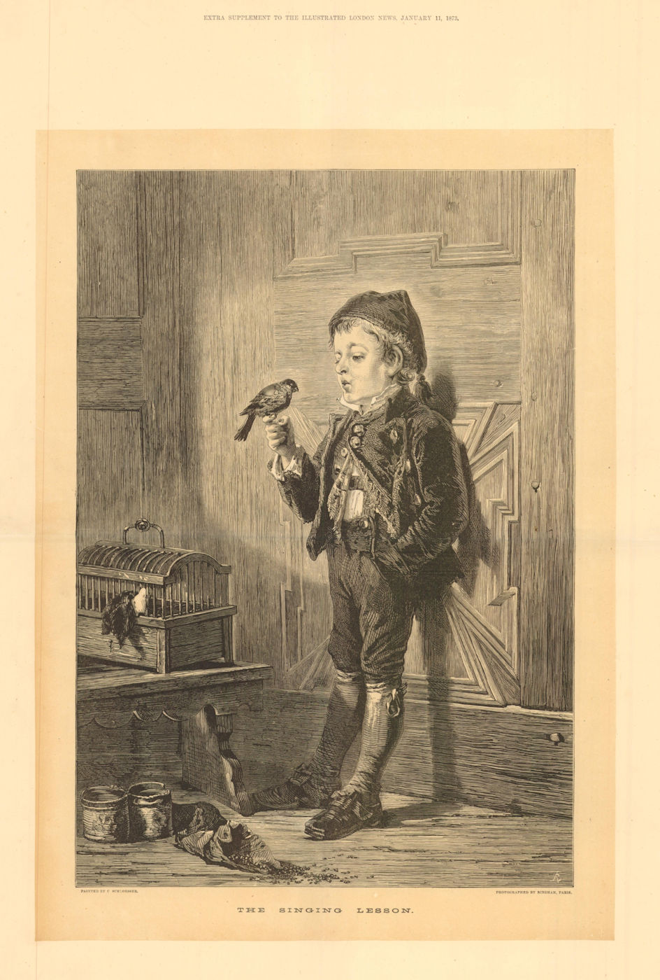 " The Singing Lesson ", by Bingham & Schloesser. Children 1873 old print