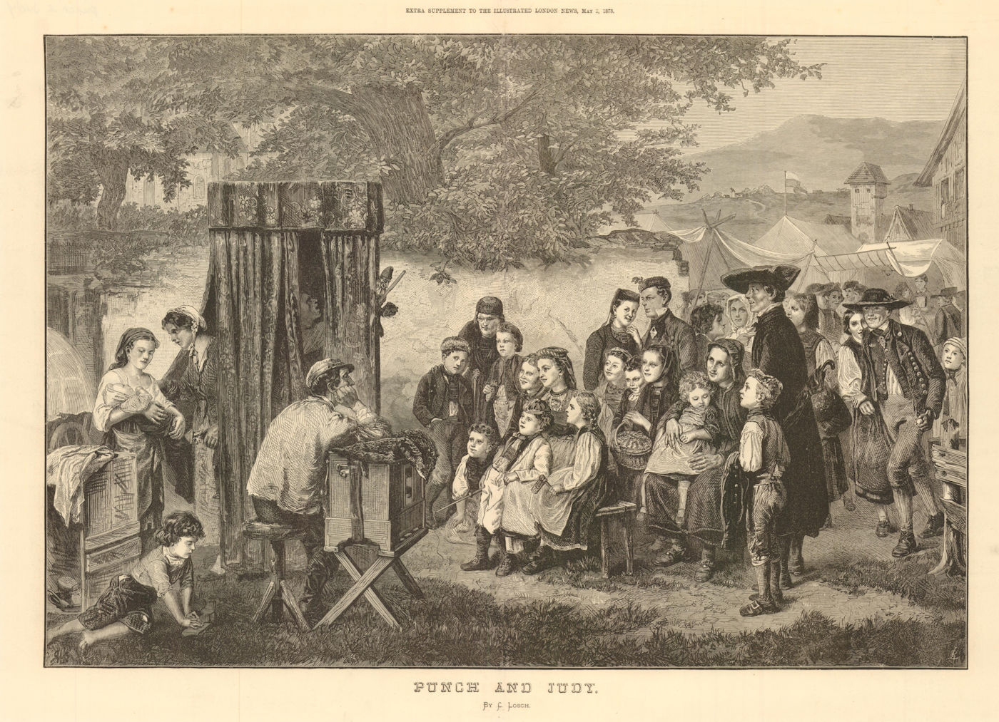 A Punch & Judy show by C. Losch. Performing Arts. Children 1873 old print