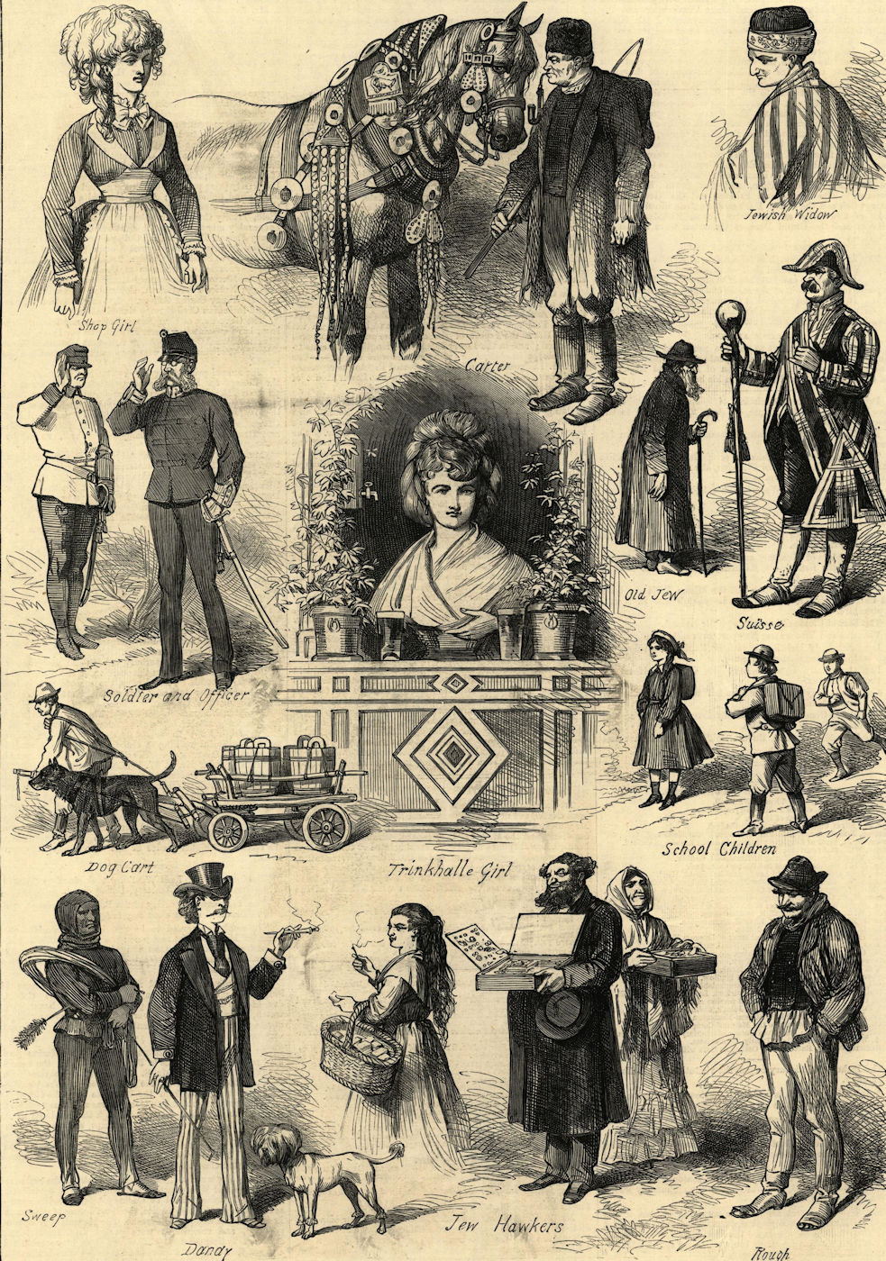 Sketches in Vienna: types of Viennese people. Austria. Society 1873 ILN print