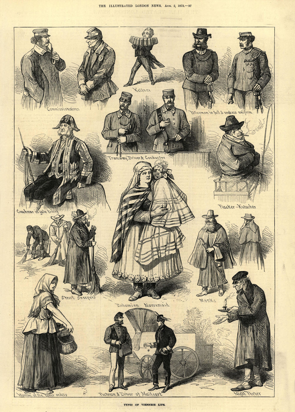 Types of Viennese Life. Austria. Society 1873 old antique print picture