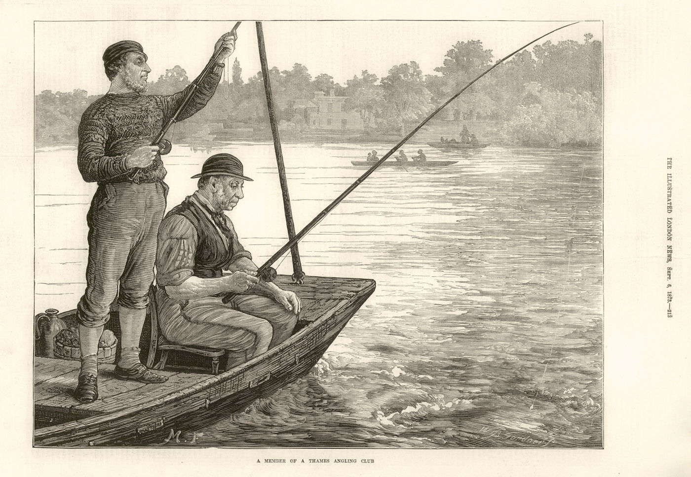 A member of a Thames angling club. Fishing 1873 old antique print picture