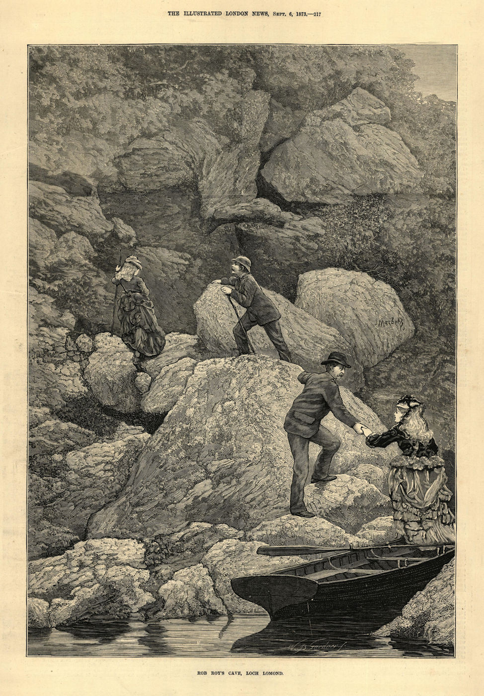 Associate Product Rob Roy's Cave, Loch Lomond. Scotland 1873 antique ILN full page print