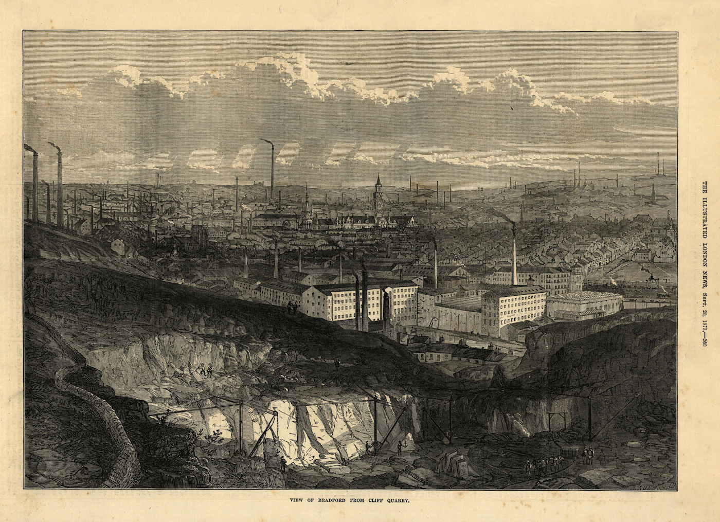 Associate Product View of Bradford from Cliff Quarry. Yorkshire 1873 antique ILN full page print