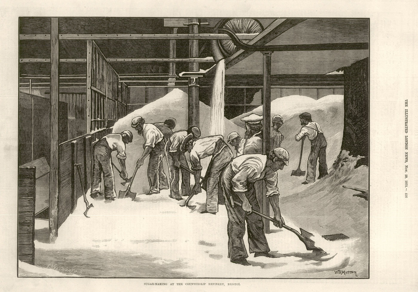 Sugar making at the Counterslip Refinery. Finzel's. Gloucestershire 1873 print