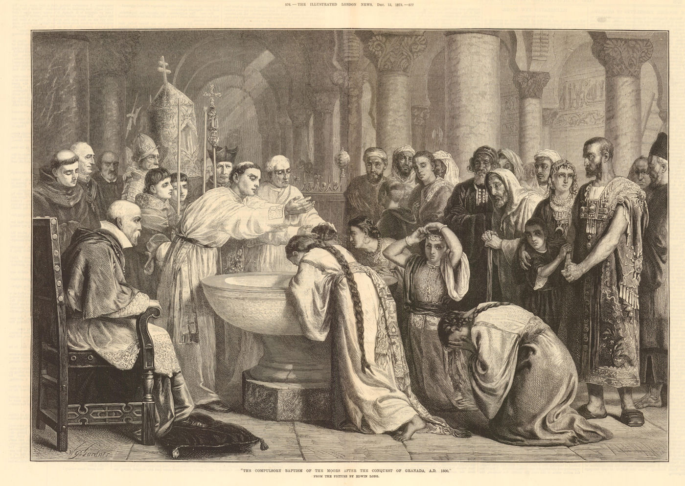 Associate Product Compulsory baptism of the Moors after the conquest of Granada. Edwin Long 1873