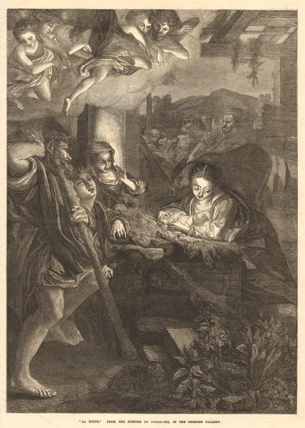 "La notte". From the picture by Correggio. Bible. Fine arts 1873 old print
