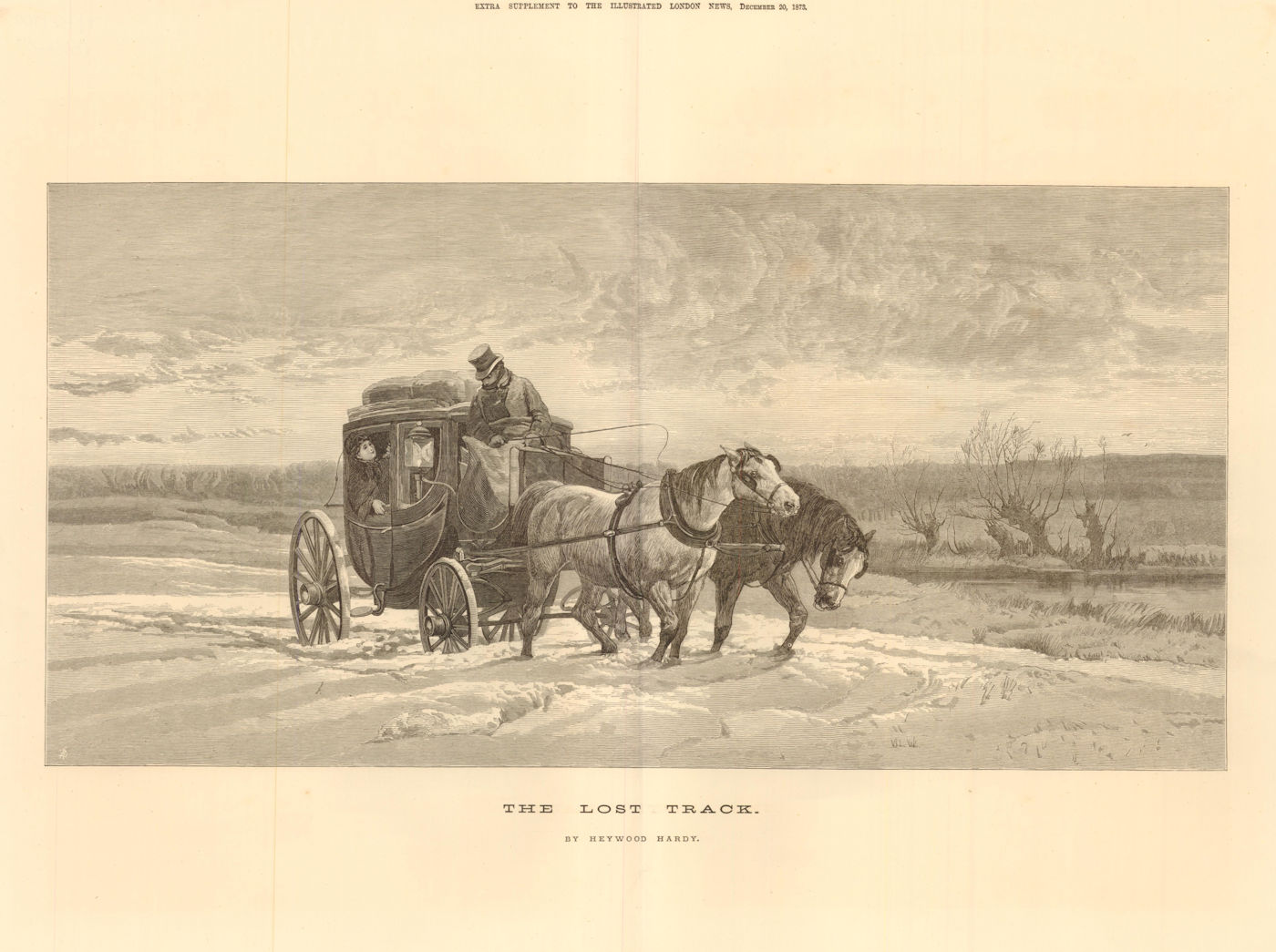 Associate Product The Lost Track, by Heywood Hardy. Transport Coach snow 1873 old antique print