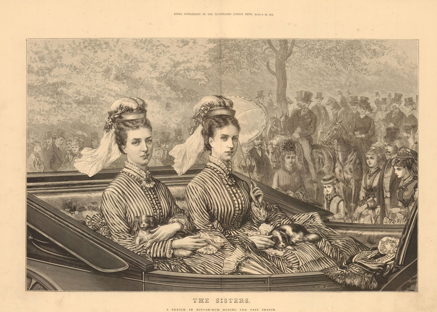 The Sisters. A Sketch in Rotten Row. Hyde Park. Carriages 1873 ILN full page