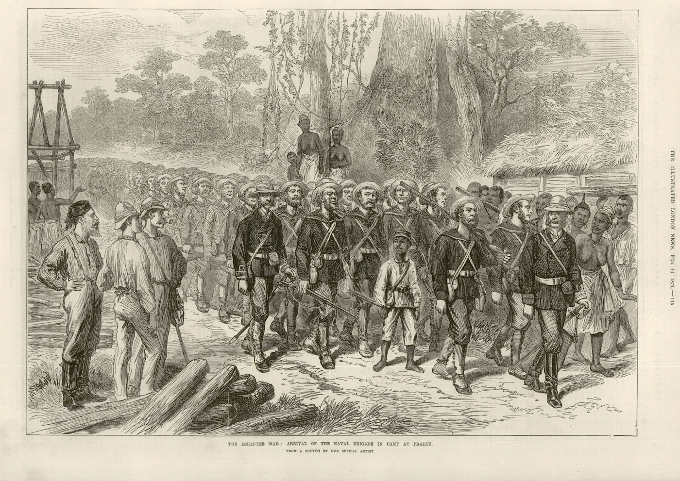 Associate Product Third Anglo-Ashanti War: Naval Brigade arriving in camp at Prahsu. Ghana 1874