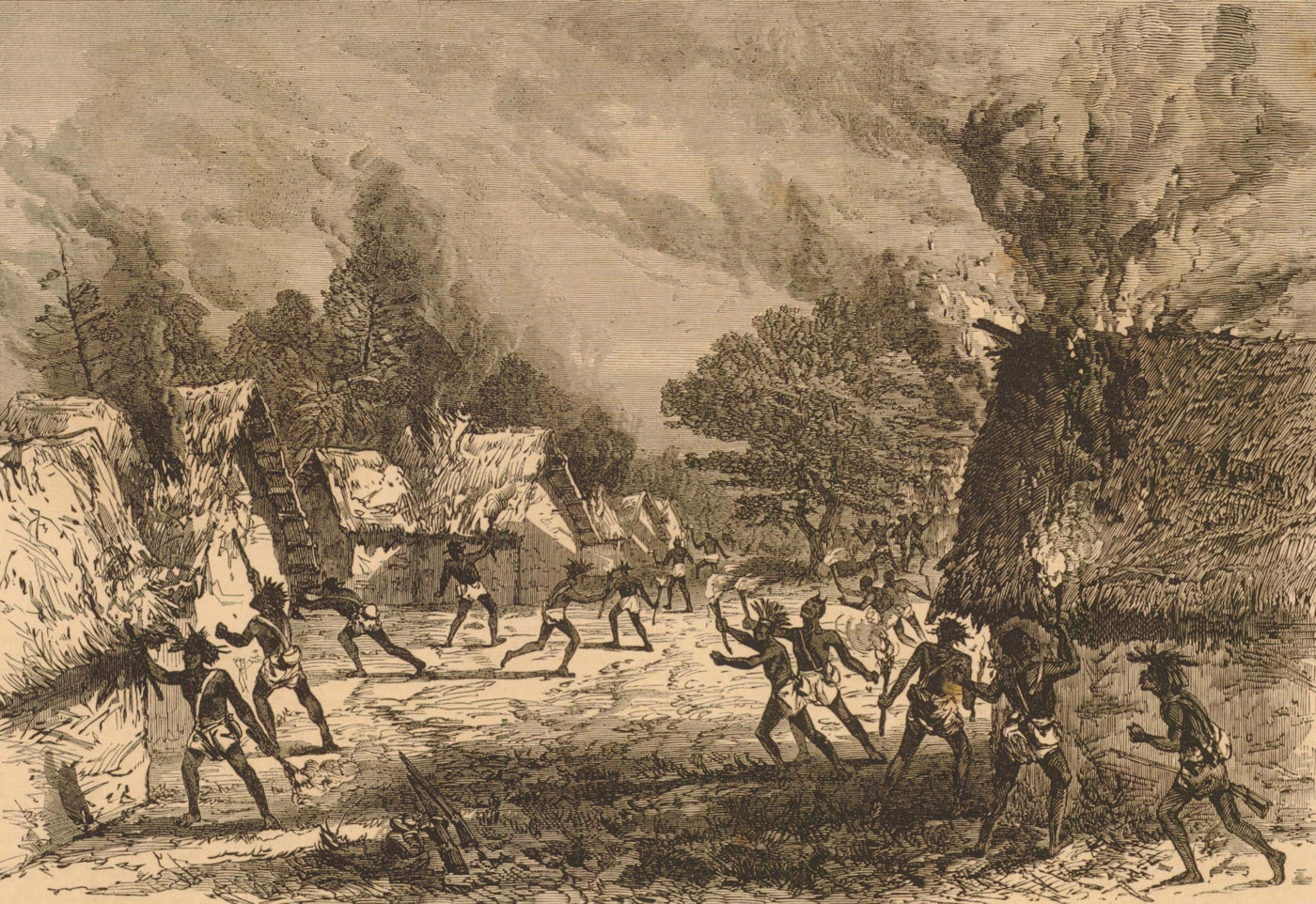 Associate Product 3rd Ashanti War. Lord Gifford's scouts burn village. Natives Warry. Ghana 1874