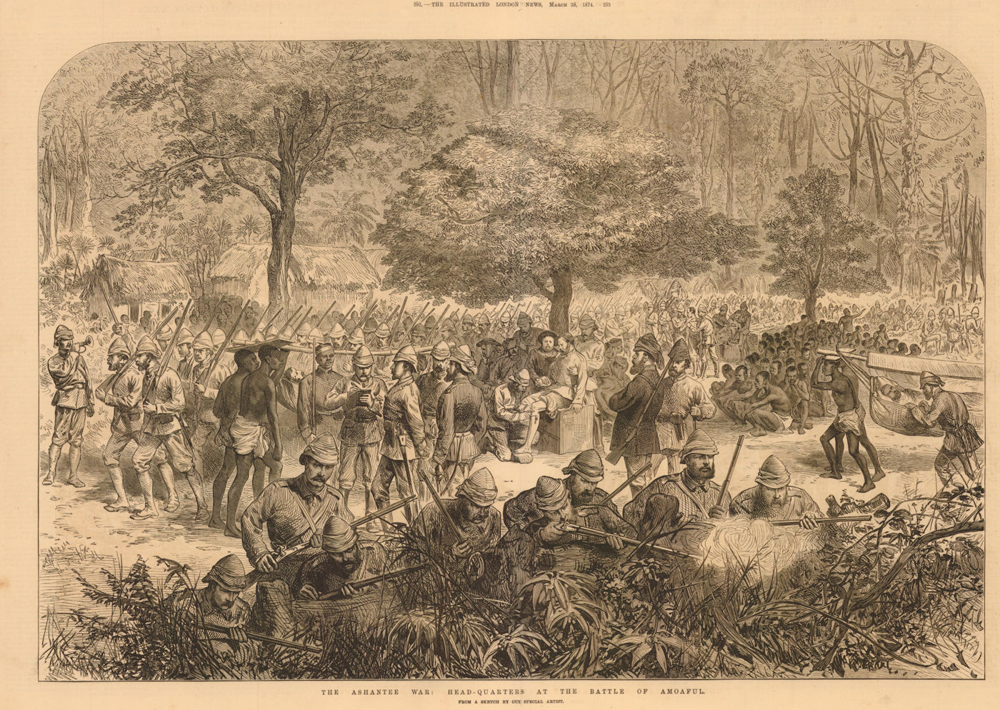 The Third Anglo-Ashanti War: Headquarters at the Battle of Amoaful. Ghana 1874