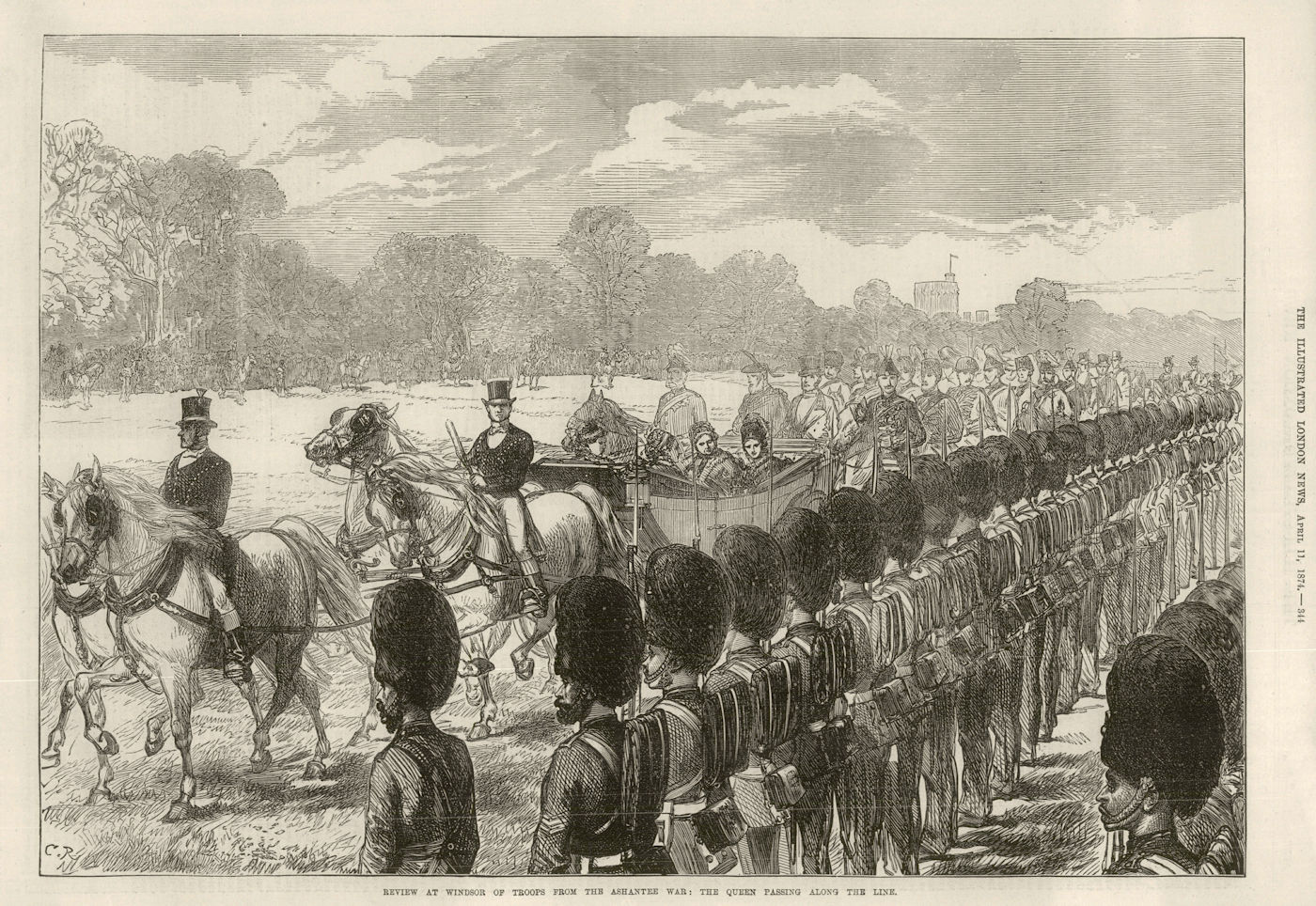 3rd Anglo-Ashanti War. Queen Victoria reviewing troops at Windsor 1874 print
