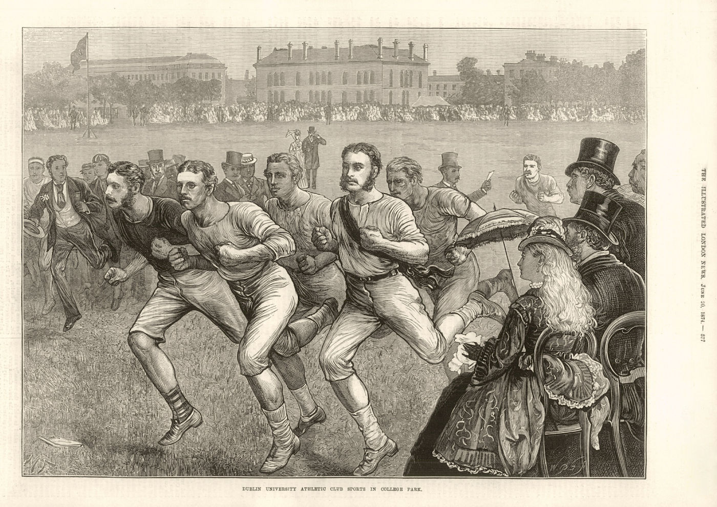 Dublin University Athletic club sports in College Park. Ireland 1874 old print