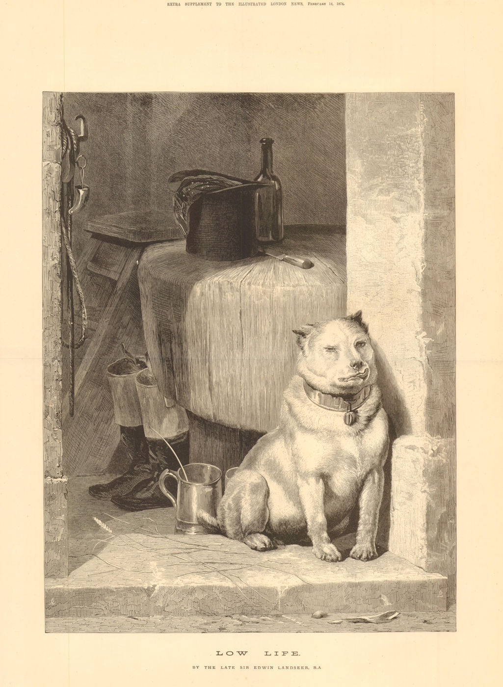 Low Life, by Sir Edwin Landseer. Dogs 1874 antique ILN full page print