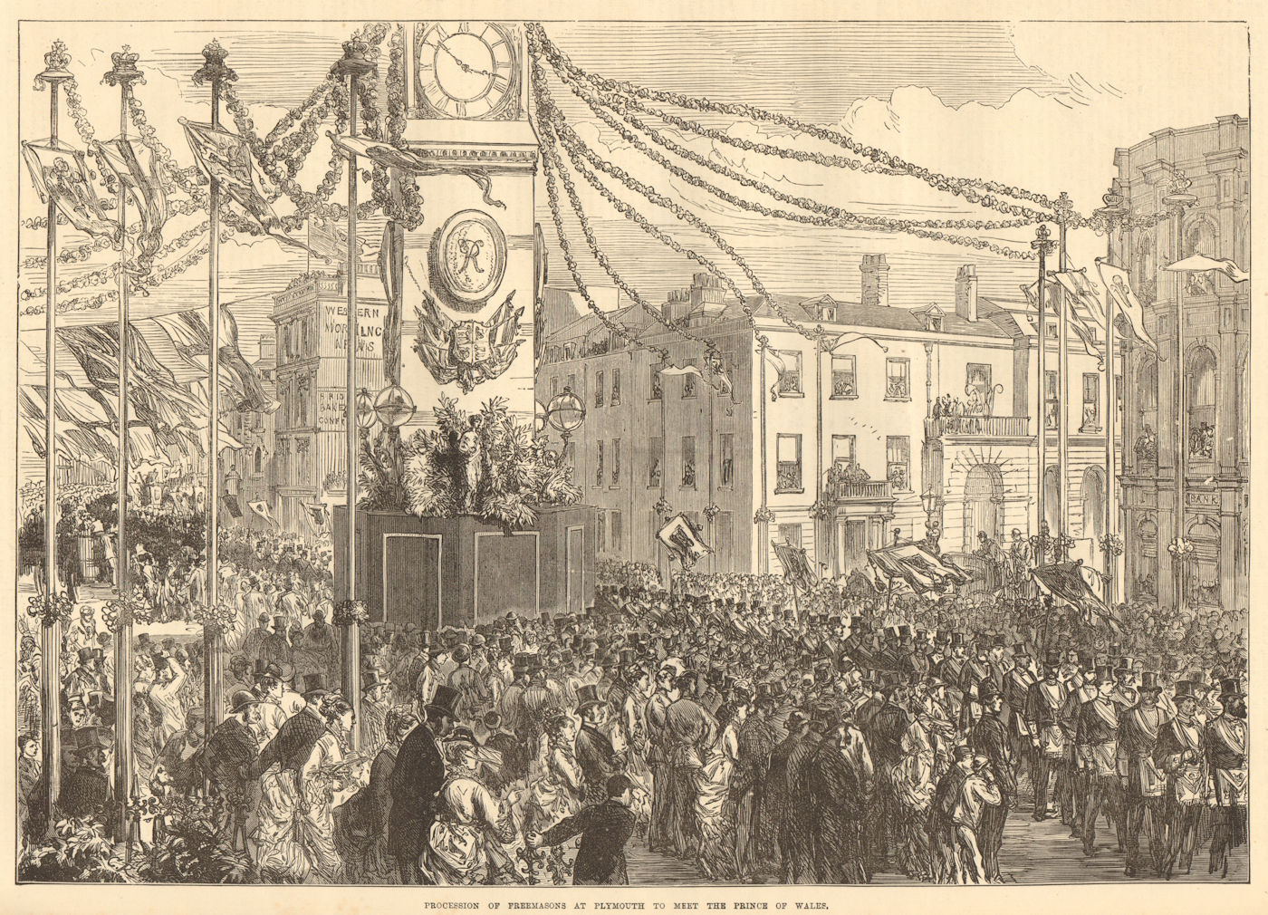 Associate Product Procession of freemasons at Plymouth to meet Prince of Wales (Edward VII) 1874