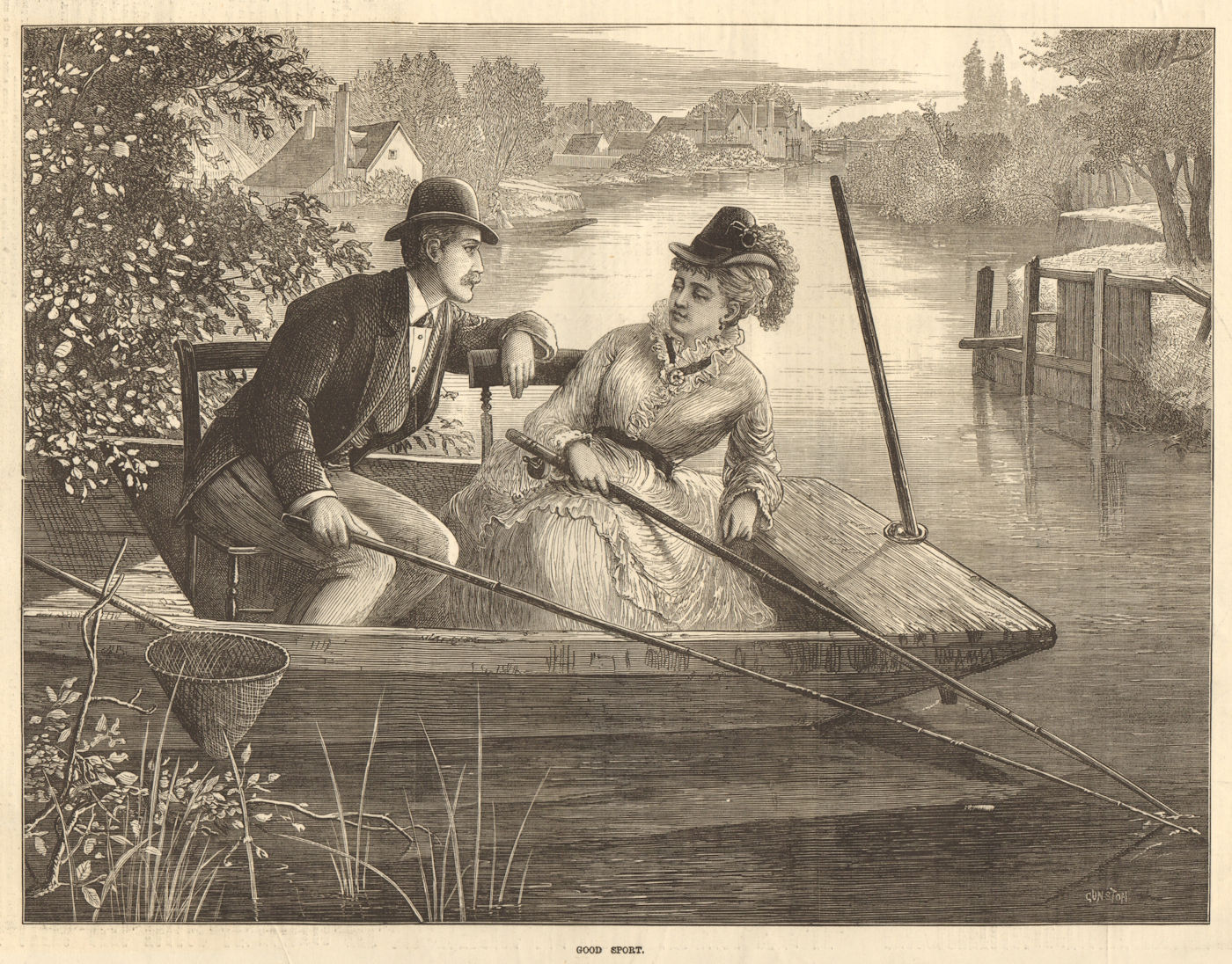 Good sport. Romance. Boats 1874 old antique vintage print picture