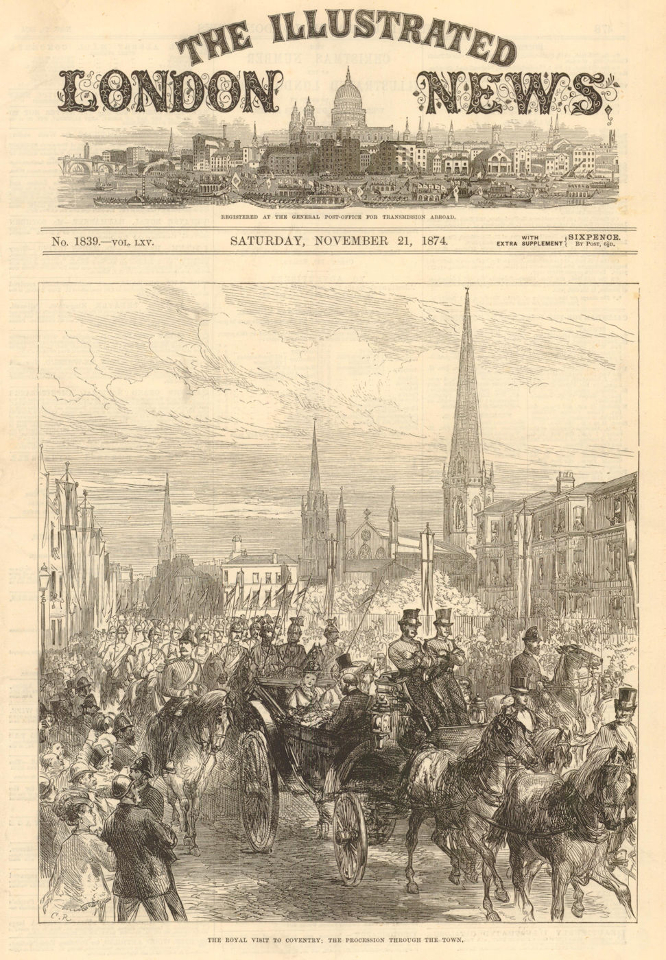 Prince & Princess of Wales Royal Visit to Coventry. Procession 1874 old print
