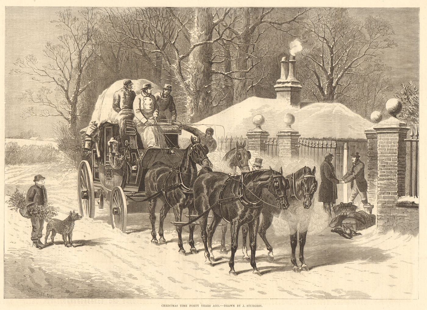 Associate Product Christmas time forty years ago-Drawn by J. Sturgess. Coaches 1874 old print