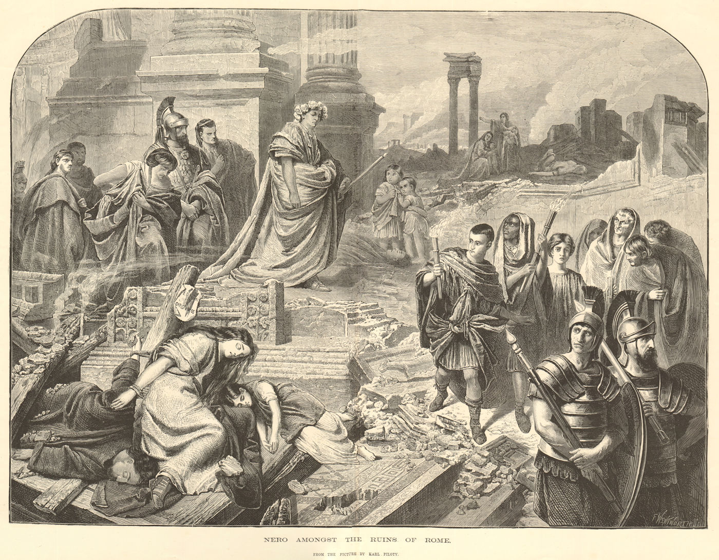 Associate Product Nero amongst the ruins of Rome. From the picture by Karl Piloty. Classics 1874