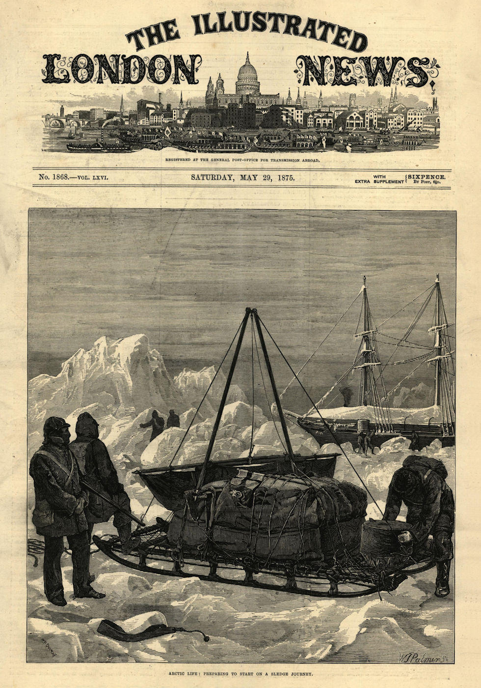 Arctic life: preparing to start on a sledge journey. Winter Sports 1875 print