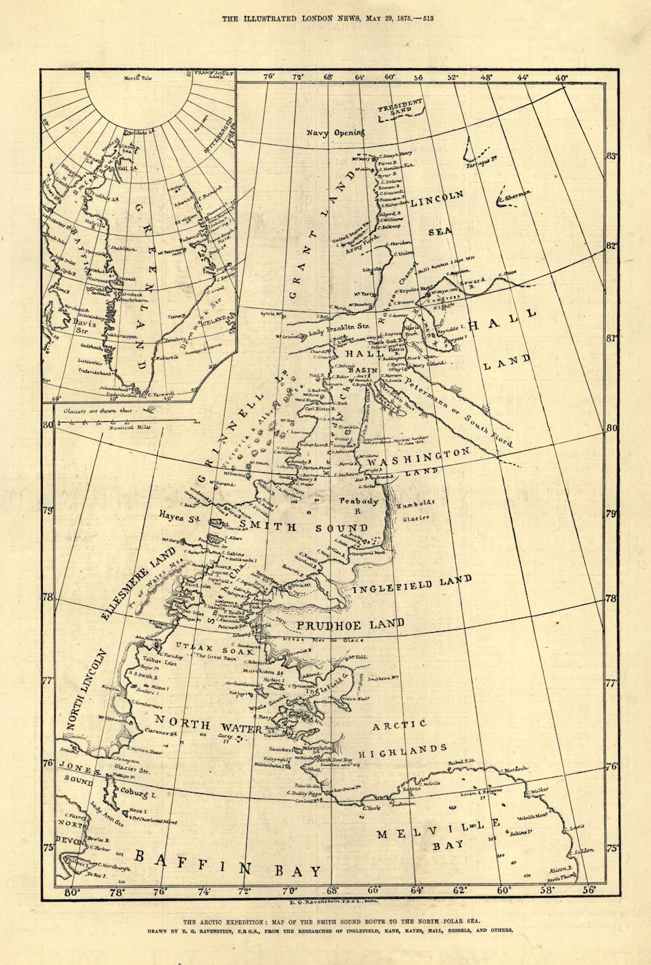 Associate Product The Arctic expedition: Smith Sound route to the North Polar Sea 1875 old map