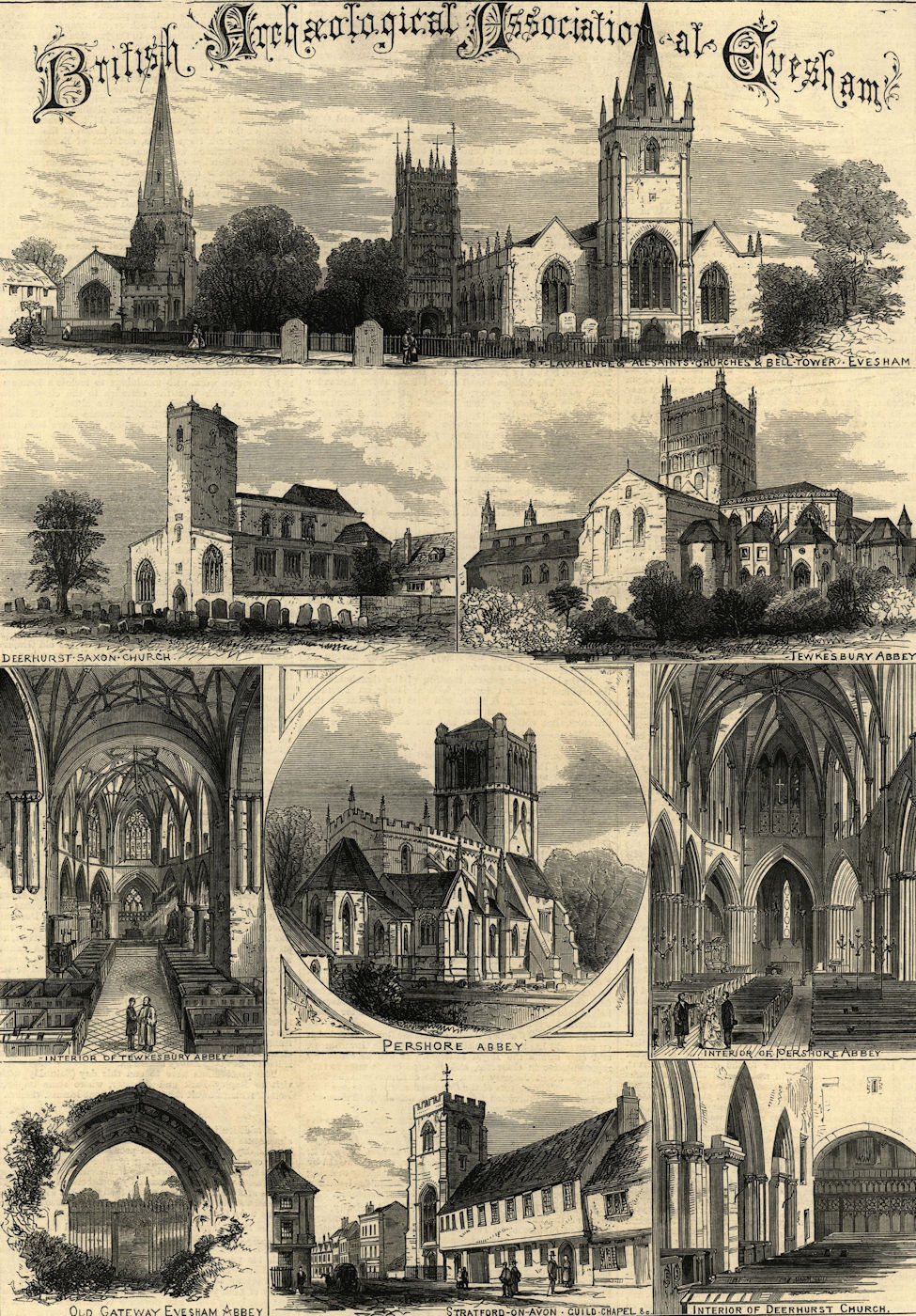 Evesham churches: St Lawrence All Saints Deerhurst Tewkesbury Pershore 1875