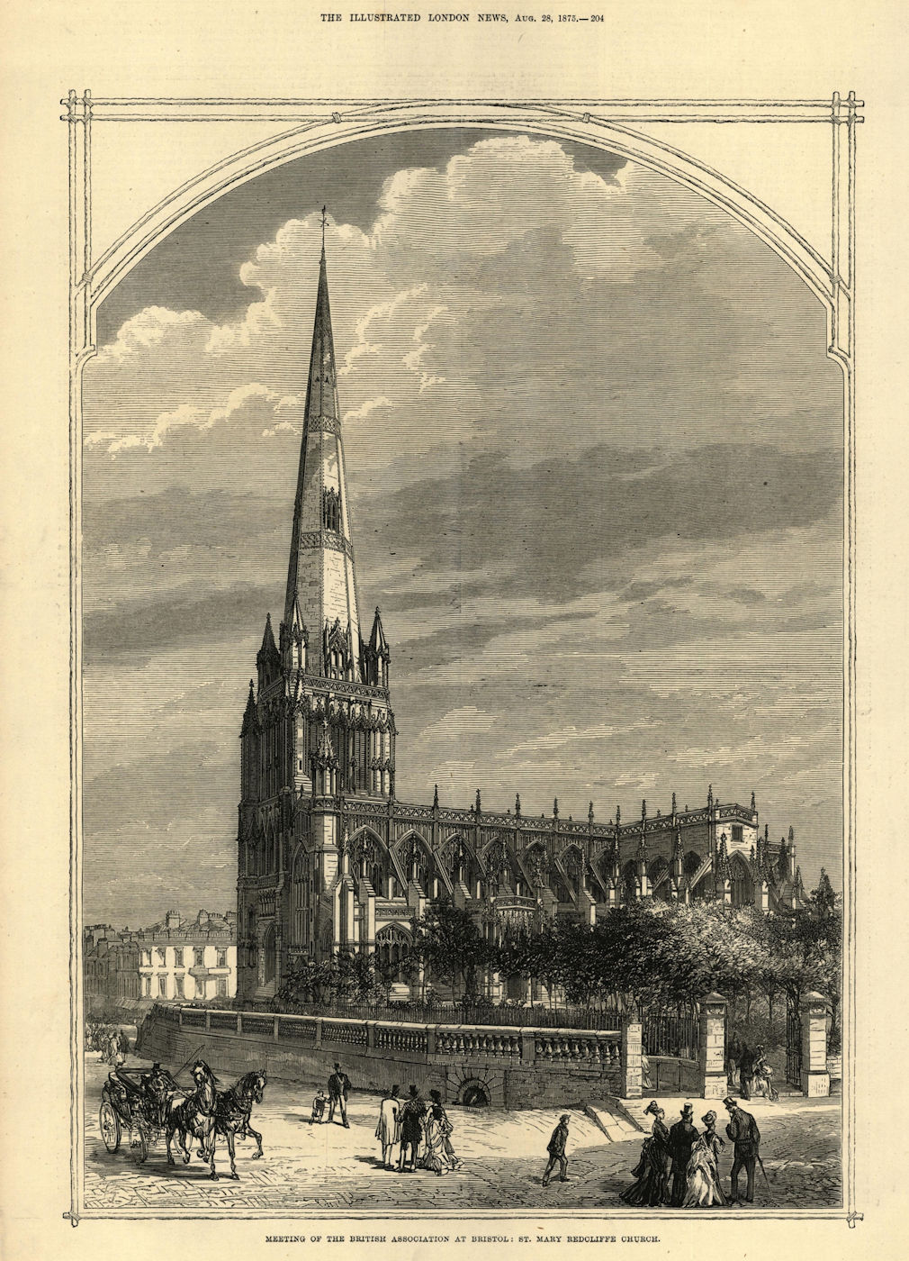 St. Mary Redcliffe church, Bristol 1875 old antique vintage print picture
