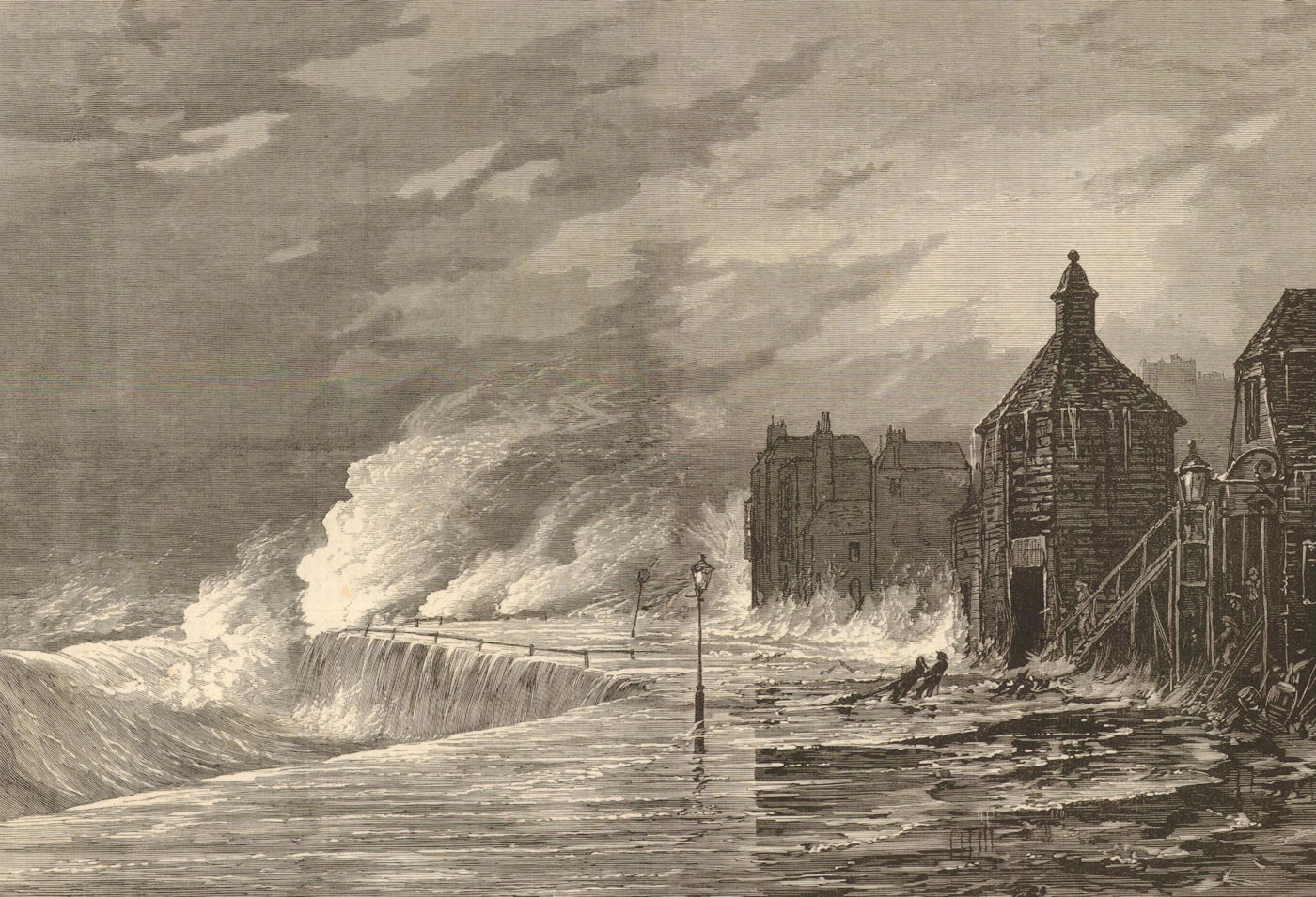 Associate Product The Late Storms: Heavy sea at Hastings. Sussex. Large waves 1875 ILN full page