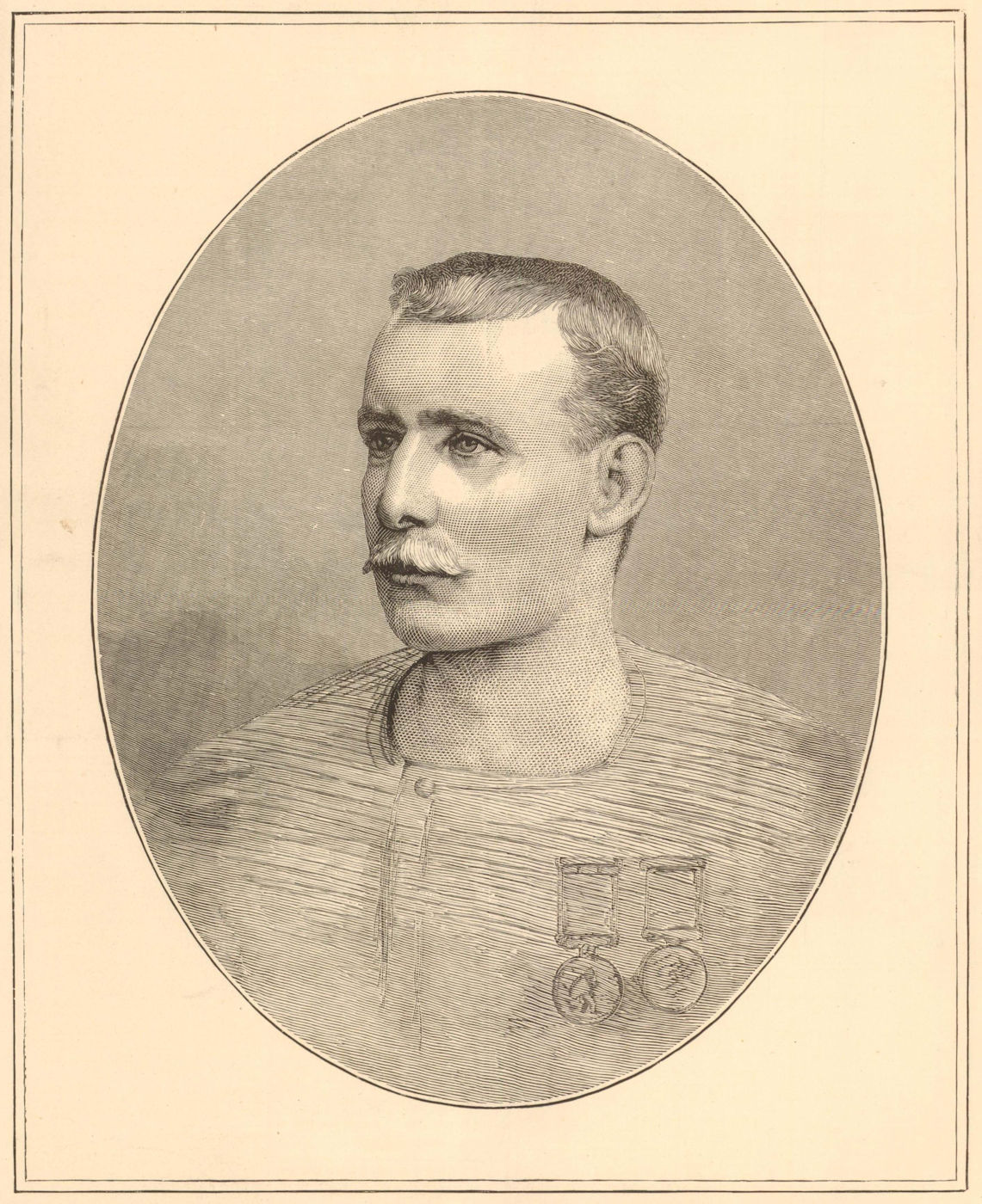 Captain Matthew Webb, the swimmer across the Channel. England 1875 ILN print