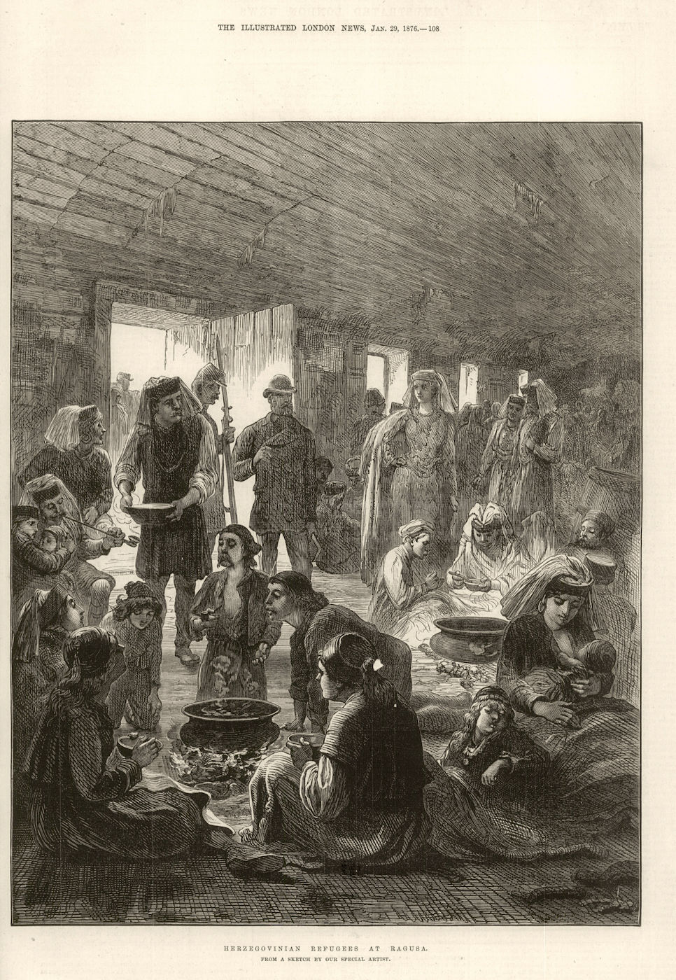 Associate Product Herzegovinian Refugees at Dubrovnik. Croatia 1876 antique ILN full page print